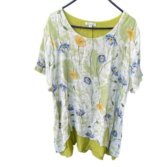 Serengeti size 2X floral fairy core layered asymmetrical hem flowy tunic - Picture 1 of 9